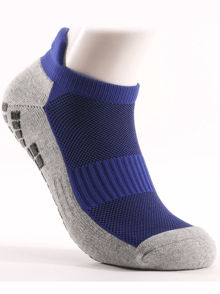 Blue and gray breathable non-slip sports socks with silicone soles designed for unisex football players, product code SF0829.